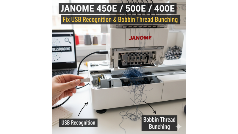 Janome 450e / 500e / 400e Troubleshooting: Fix USB Recognition & Bobbin Thread Bunching