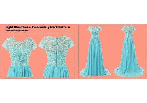 Light Blue Dress - Embroidery Neck Pattern