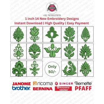 1-Inch Floral Leaf Embroidery Design Set – 14 Mini Motif Designs