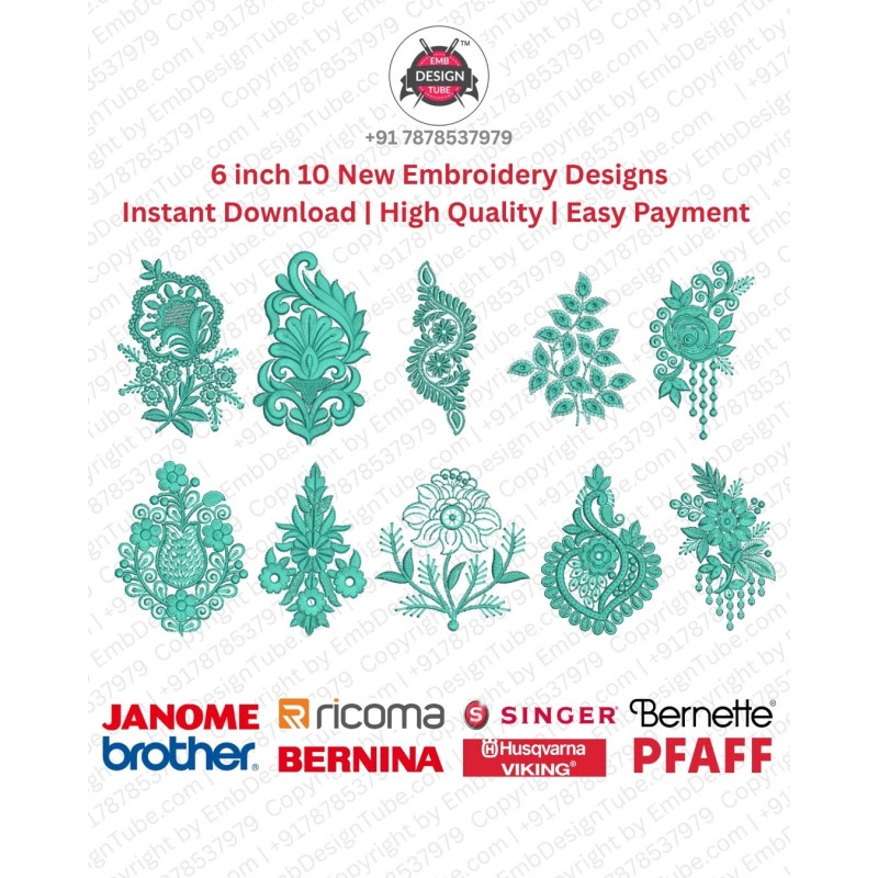 10 6 Inch Paisley Motif Embroidery Designs