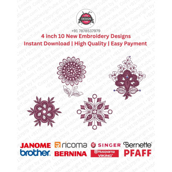 4 Inch Floral Mandala Round Motif Embroidery 10 Design Set