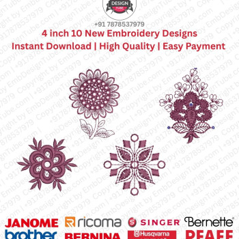 4 Inch Floral Mandala Round Motif Embroidery 10 Design Set