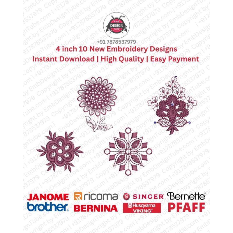 4 Inch Floral Mandala Round Motif Embroidery 10 Design Set