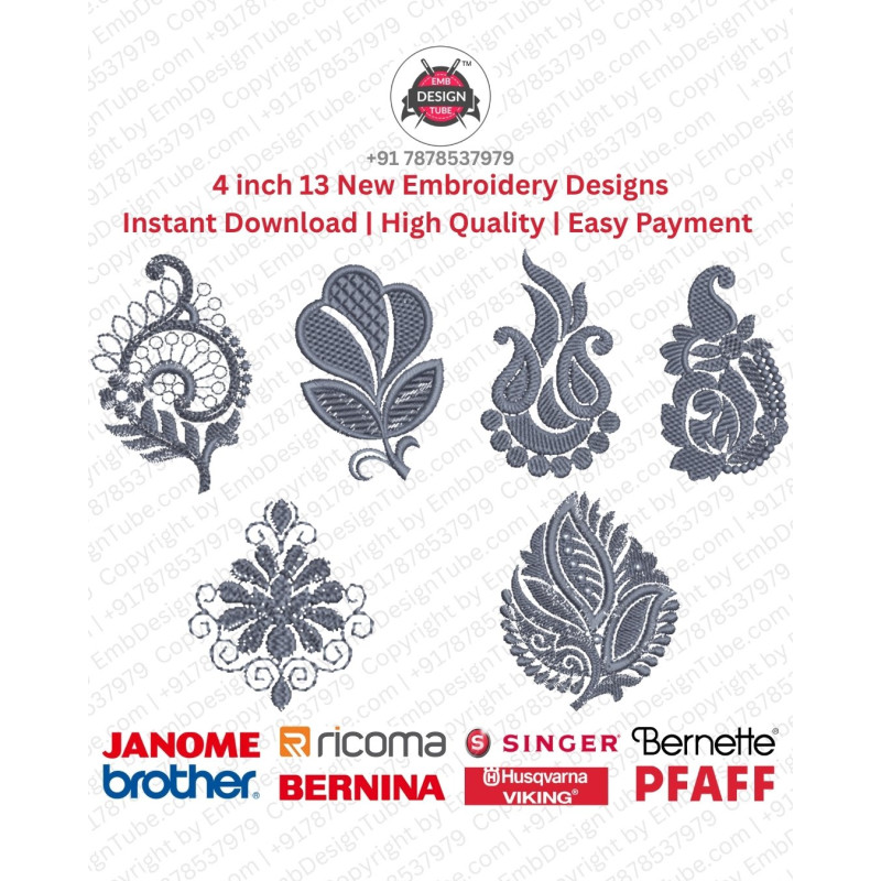 13 Classic Indian Paisley Embroidery Designs Pack for 4x4 Hoop