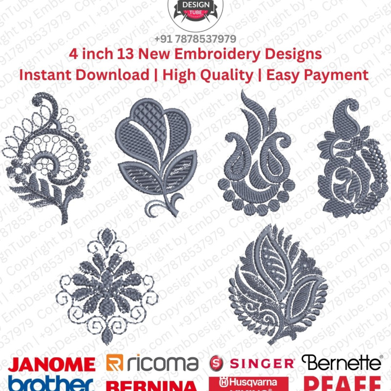 13 Classic Indian Paisley Embroidery Designs Pack for 4x4 Hoop