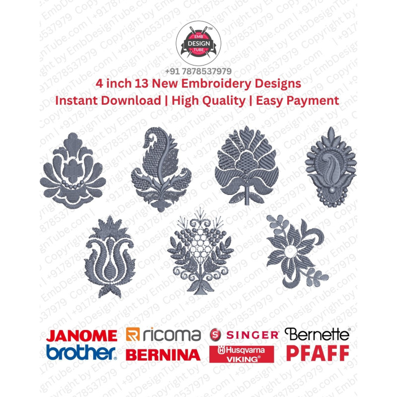 13 Classic Indian Paisley Embroidery Designs Pack for 4x4 Hoop