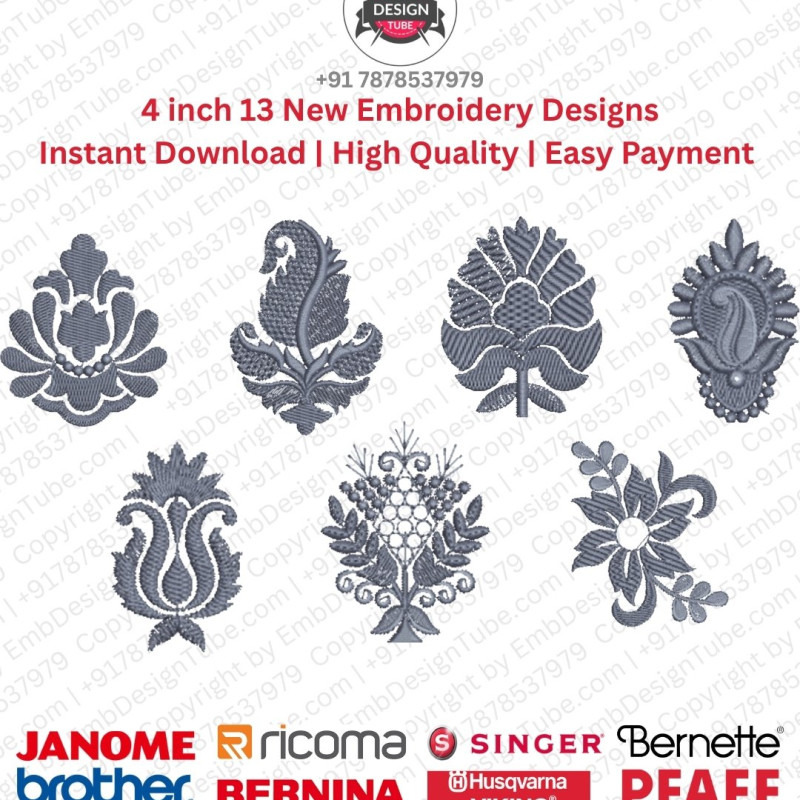 13 Classic Indian Paisley Embroidery Designs Pack for 4x4 Hoop