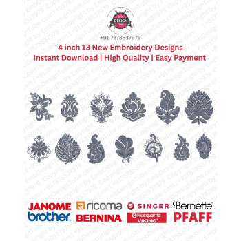 13 Classic Indian Paisley Embroidery Designs Pack for 4x4 Hoop