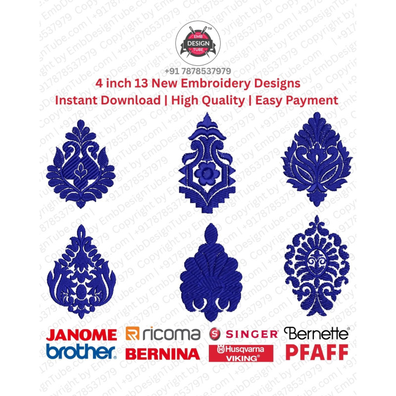 Elegant Teardrop Paisley Embroidery Motif Pack (4x4)