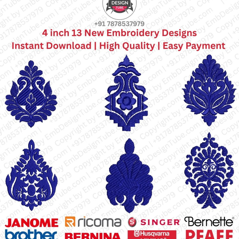 Elegant Teardrop Paisley Embroidery Motif Pack (4x4)