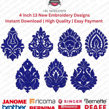 Elegant Teardrop Paisley Embroidery Motif Pack (4x4)