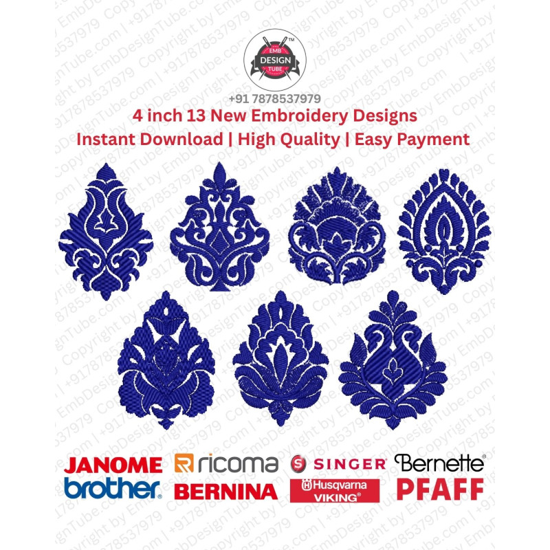 Elegant Teardrop Paisley Embroidery Motif Pack (4x4)