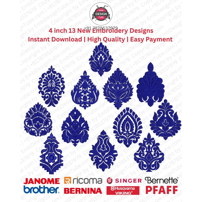 Elegant Teardrop Paisley Embroidery Motif Pack (4x4)