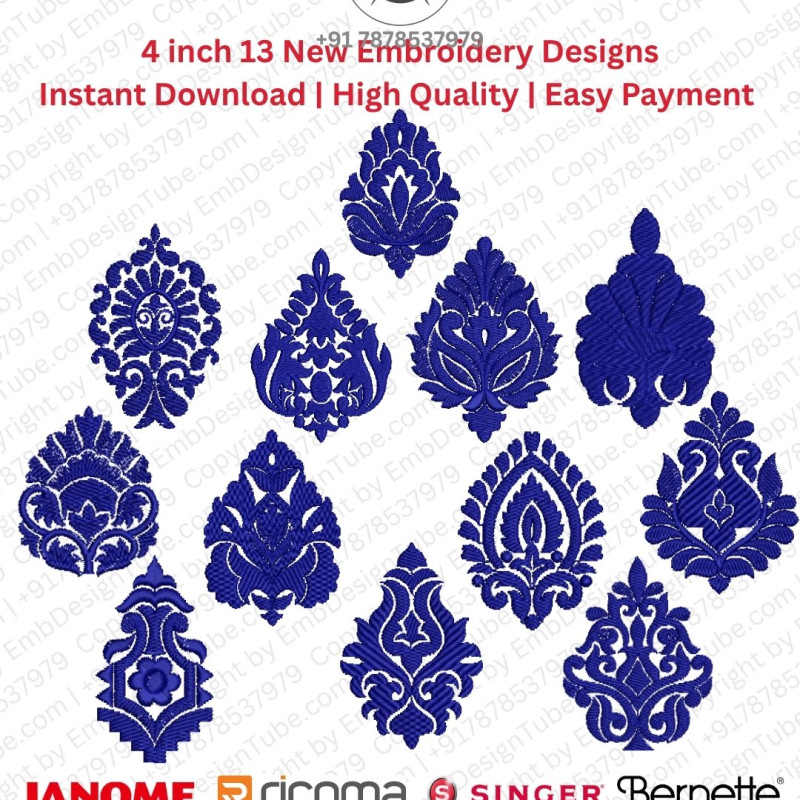 Elegant Teardrop Paisley Embroidery Motif Pack (4x4)
