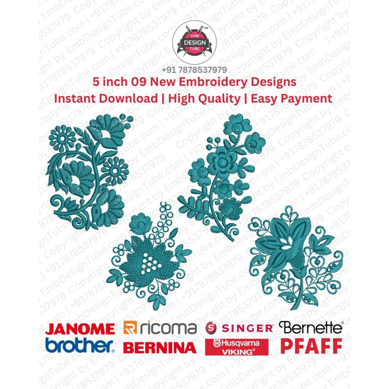 Floral Cluster & Paisley Motif Embroidery Design Pack