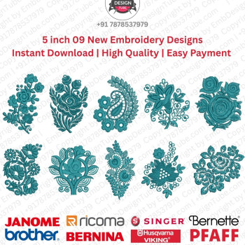 Floral Cluster & Paisley Motif Embroidery Design Pack