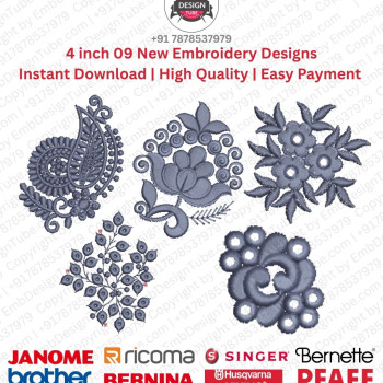 10 Indian Paisley Floral Motif Embroidery Designs Set