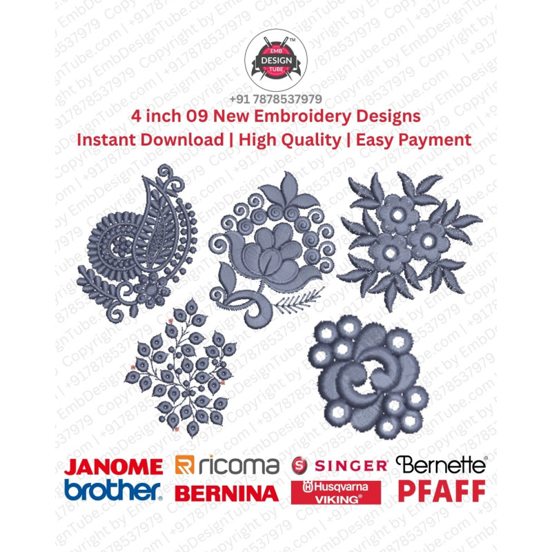 10 Indian Paisley Floral Motif Embroidery Designs Set