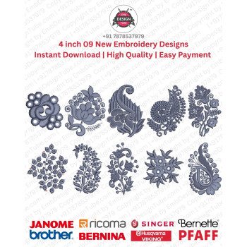 10 Indian Paisley Floral Motif Embroidery Designs Set