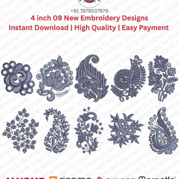 10 Indian Paisley Floral Motif Embroidery Designs Set