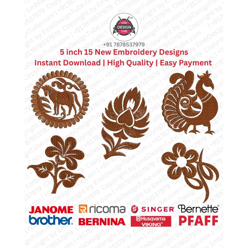 Indian Folk Art 15 Kalamkari Embroidery 5 Inch Design Pack 