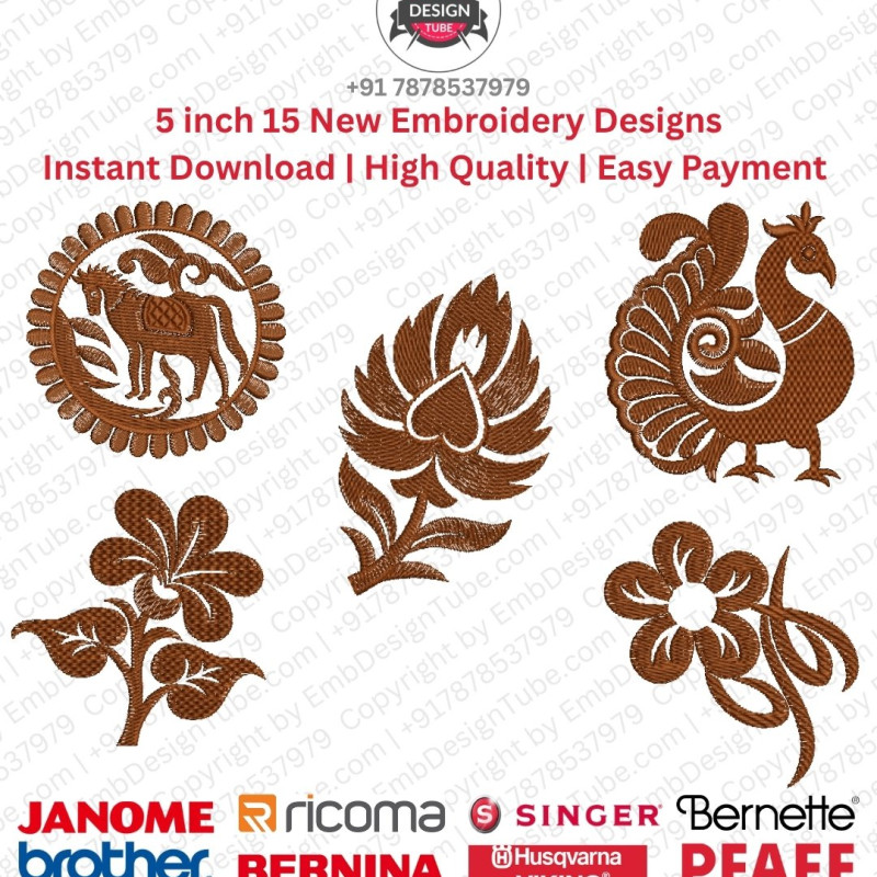Indian Folk Art 15 Kalamkari Embroidery 5 Inch Design Pack 
