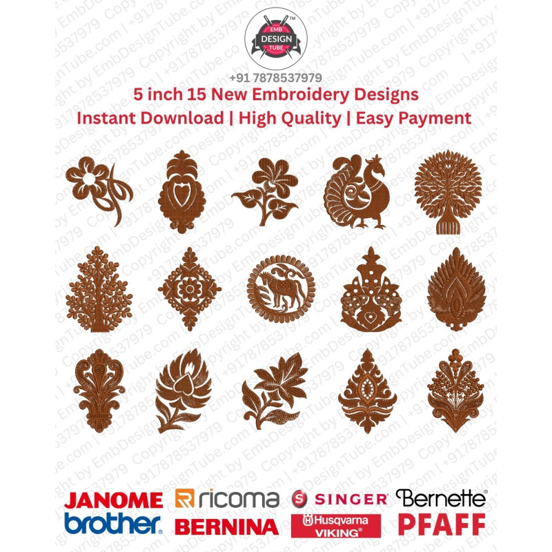 Indian Folk Art 15 Kalamkari Embroidery 5 Inch Design Pack 