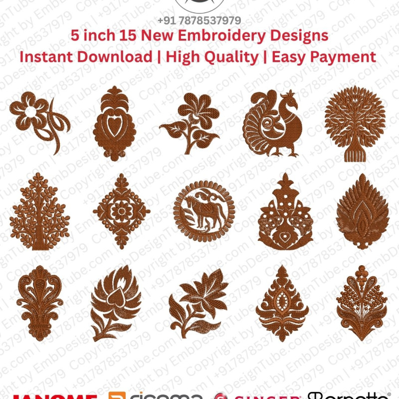 Indian Folk Art 15 Kalamkari Embroidery 5 Inch Design Pack 