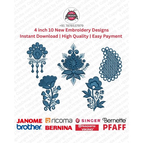 10 Floral Paisley & Ornamental Motif Embroidery Pack (4x4)