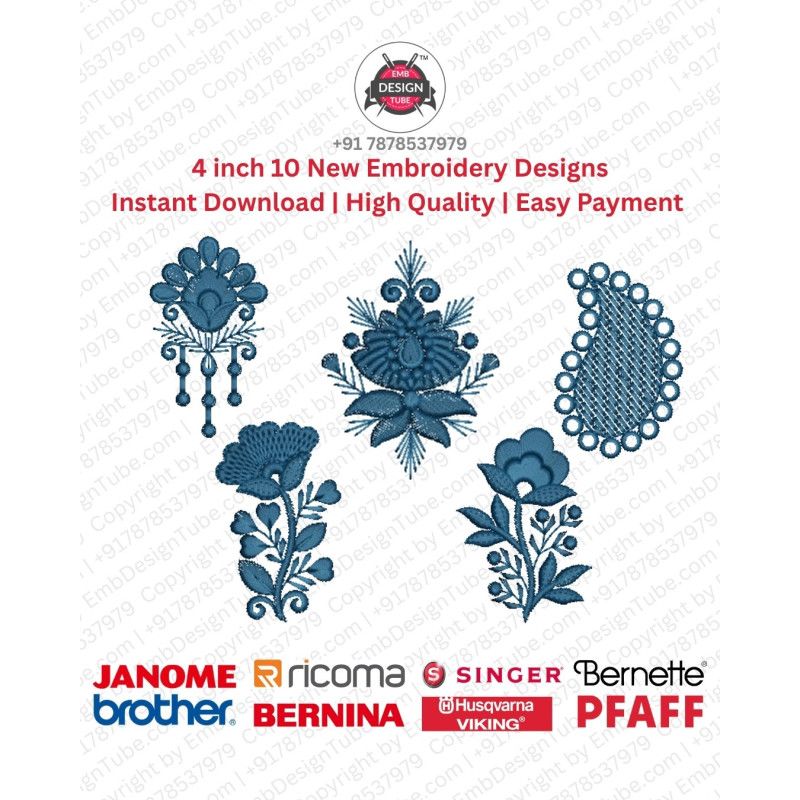 10 Floral Paisley & Ornamental Motif Embroidery Pack (4x4)