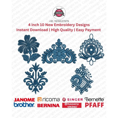 10 Floral Paisley & Ornamental Motif Embroidery Pack (4x4)