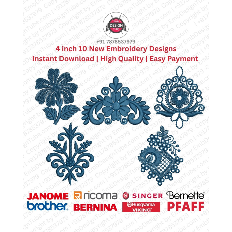10 Floral Paisley & Ornamental Motif Embroidery Pack (4x4)