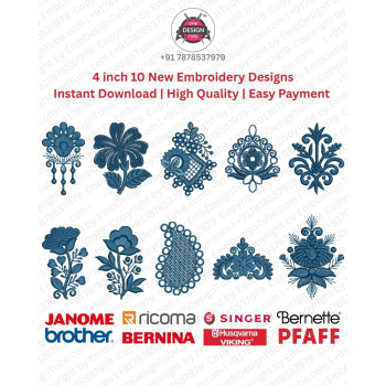 10 Floral Paisley & Ornamental Motif Embroidery Pack (4x4)