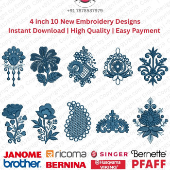10 Floral Paisley & Ornamental Motif Embroidery Pack (4x4)
