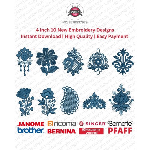 10 Floral Paisley & Ornamental Motif Embroidery Pack (4x4)
