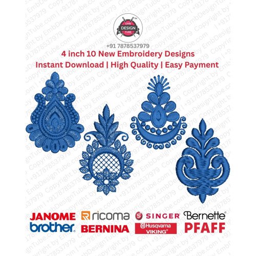 Ornamental Crest  Floral Motif Embroidery 10 Designs Pack (4x4)