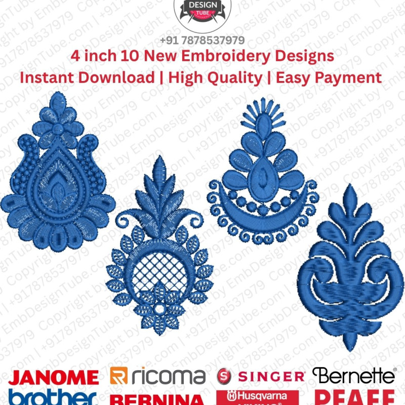 Ornamental Crest  Floral Motif Embroidery 10 Designs Pack (4x4)