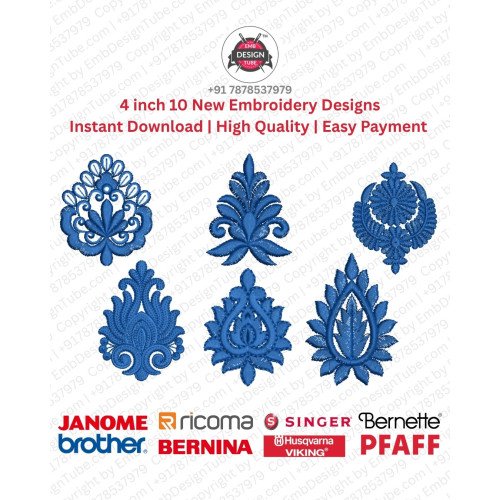 Ornamental Crest  Floral Motif Embroidery 10 Designs Pack (4x4)