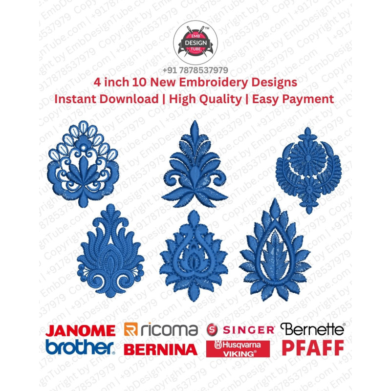 Ornamental Crest  Floral Motif Embroidery 10 Designs Pack (4x4)