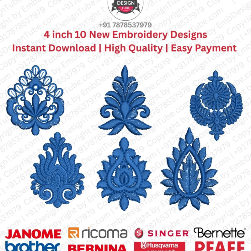 Ornamental Crest  Floral Motif Embroidery 10 Designs Pack (4x4)
