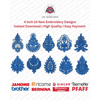 Ornamental Crest  Floral Motif Embroidery 10 Designs Pack (4x4)