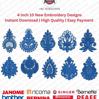 Ornamental Crest  Floral Motif Embroidery 10 Designs Pack (4x4)