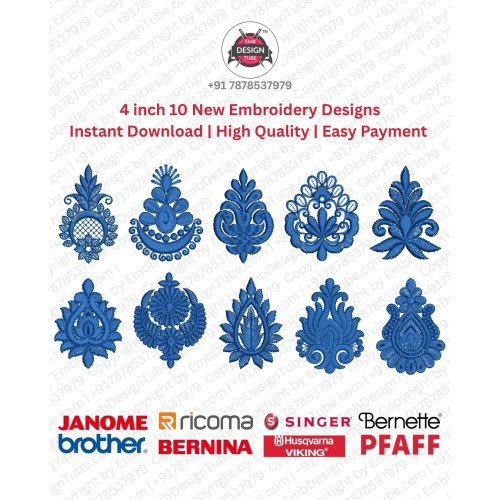 Ornamental Crest  Floral Motif Embroidery 10 Designs Pack (4x4)