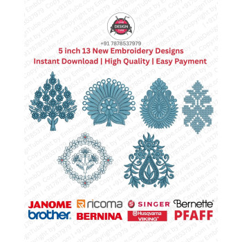 Floral Foliage 13 Ornamental Motif Embroidery 5 Inch Pack