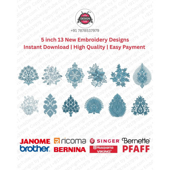 Floral Foliage 13 Ornamental Motif Embroidery 5 Inch Pack