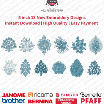 Floral Foliage 13 Ornamental Motif Embroidery 5 Inch Pack