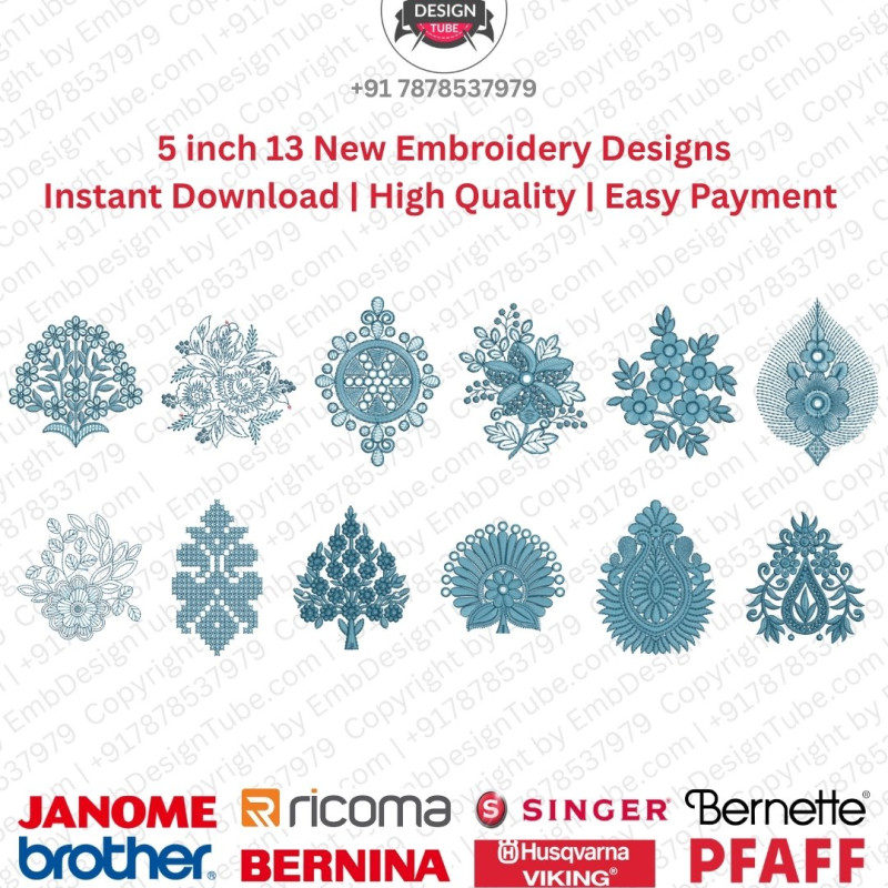 Floral Foliage 13 Ornamental Motif Embroidery 5 Inch Pack