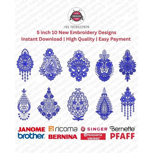 5 Inch Ethnic Paisley Floral Ornamental Embroidery Designs Set