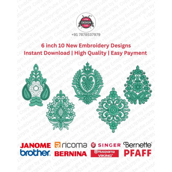 6 Inch Ornamental Foliage Crest Motif 10 Embroidery Designs Set