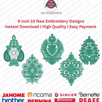 6 Inch Ornamental Foliage Crest Motif 10 Embroidery Designs Set